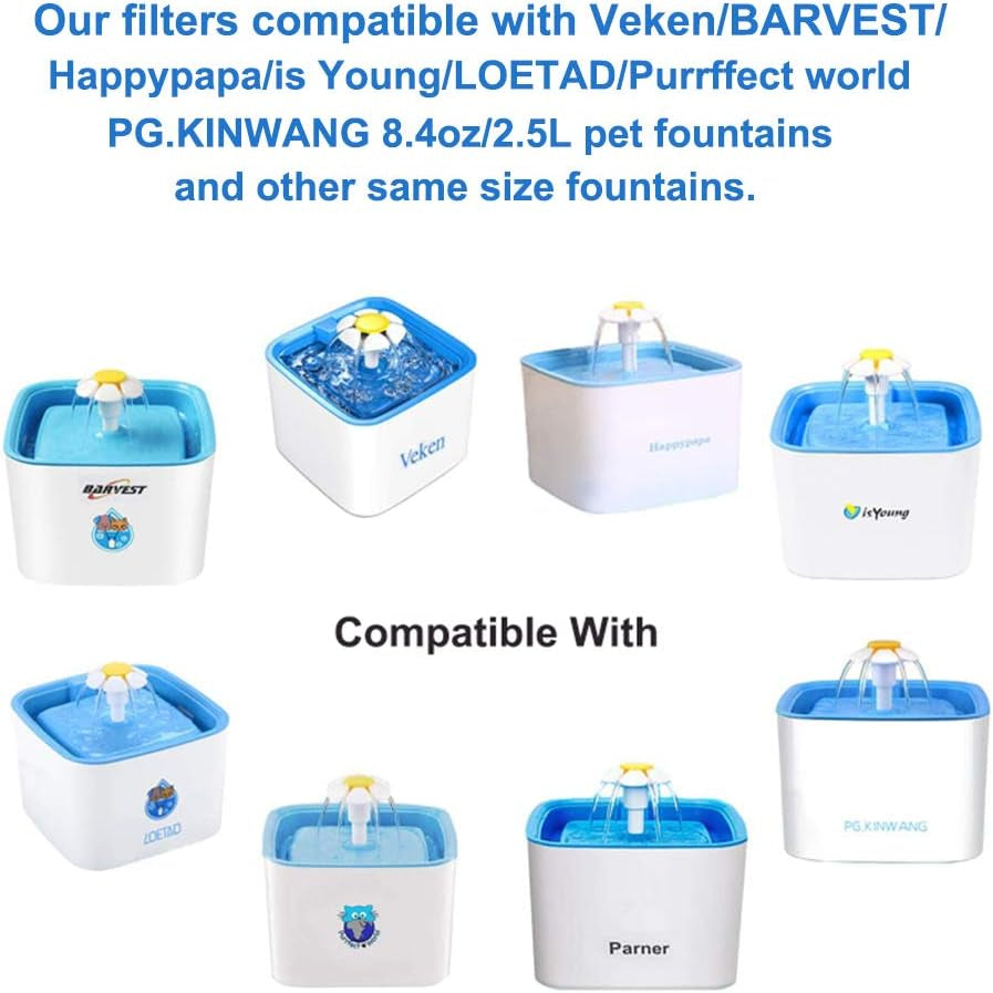 Pet Fountain Filters Replacement for 84Oz/2.5L Automatic Cat Water Fountain Dog Water Dispenser, Ion Exchange Resin and Coconut Activated Carbon Replacement Filter for Cat&Dog Water Fountain